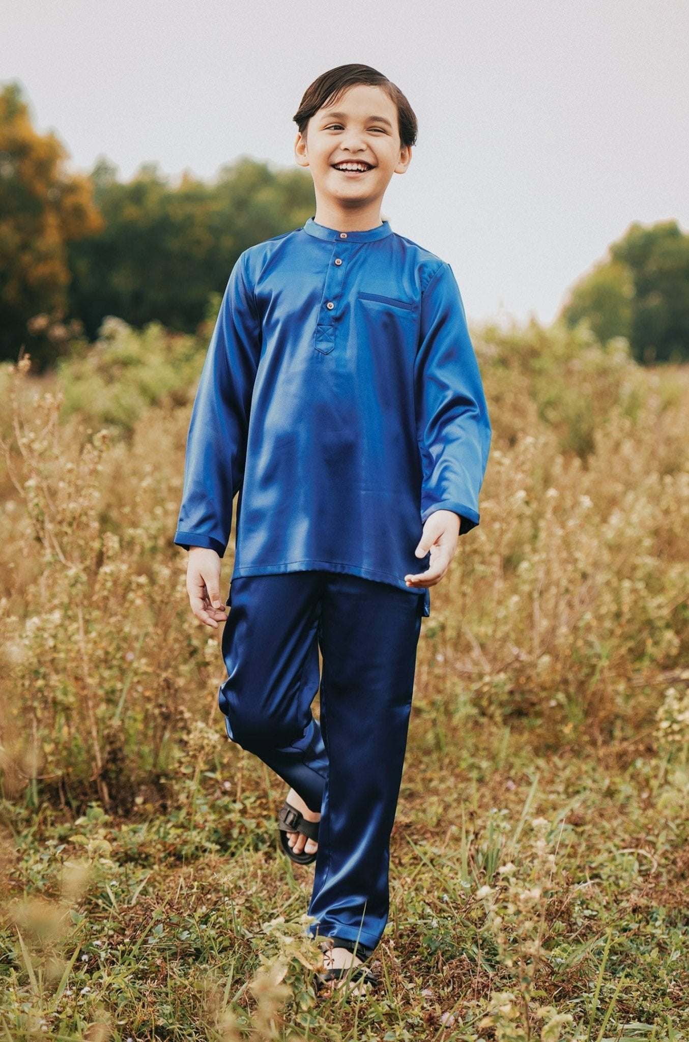 The Shawwal Collection Boy Baju Melayu Set Royal Blue Satin - Umbi