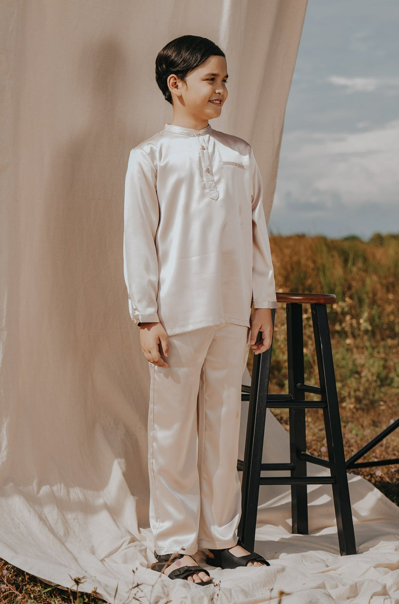 The Shawwal Collection Boy Baju Melayu Set Sand Satin - Umbi