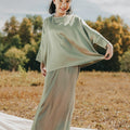 The Shawwal Collection Girl Kaftan Set Matcha Green Satin - Umbi