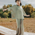 The Shawwal Collection Girl Kaftan Set Matcha Green Satin - Umbi