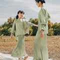The Shawwal Collection Girl Kaftan Set Matcha Green Satin - Umbi
