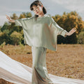 The Shawwal Collection Girl Kaftan Set Matcha Green Satin - Umbi