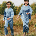 The Shawwal Collection Girl Kaftan Set Pigeon Blue Satin - Umbi