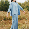 The Shawwal Collection Girl Kaftan Set Pigeon Blue Satin - Umbi