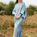 The Shawwal Collection Girl Kaftan Set Pigeon Blue Satin - Umbi