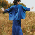 The Shawwal Collection Girl Kaftan Set Royal Blue Satin - Umbi