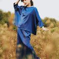 The Shawwal Collection Girl Kaftan Set Royal Blue Satin - Umbi