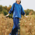 The Shawwal Collection Girl Kaftan Set Royal Blue Satin - Umbi