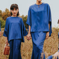The Shawwal Collection Girl Kaftan Set Royal Blue Satin - Umbi