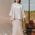 The Shawwal Collection Girl Kaftan Set Sand Satin - Umbi