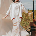 The Shawwal Collection Girl Kaftan Set Sand Satin - Umbi