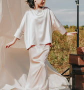 The Shawwal Collection Girl Kaftan Set Sand Satin - Umbi