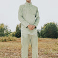 The Shawwal Collection Men Baju Melayu Set Matcha Green Satin - Umbi