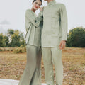 The Shawwal Collection Men Baju Melayu Set Matcha Green Satin - Umbi