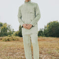 The Shawwal Collection Men Baju Melayu Set Matcha Green Satin - Umbi