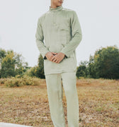 The Shawwal Collection Men Baju Melayu Set Matcha Green Satin - Umbi