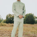 The Shawwal Collection Men Baju Melayu Set Matcha Green Satin - Umbi