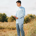 The Shawwal Collection Men Baju Melayu Set Pigeon Blue Satin - Umbi