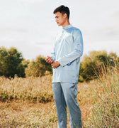 The Shawwal Collection Men Baju Melayu Set Pigeon Blue Satin - Umbi