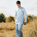 The Shawwal Collection Men Baju Melayu Set Pigeon Blue Satin - Umbi
