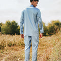 The Shawwal Collection Men Baju Melayu Set Pigeon Blue Satin - Umbi