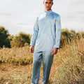 The Shawwal Collection Men Baju Melayu Set Pigeon Blue Satin - Umbi