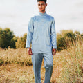 The Shawwal Collection Men Baju Melayu Set Pigeon Blue Satin - Umbi