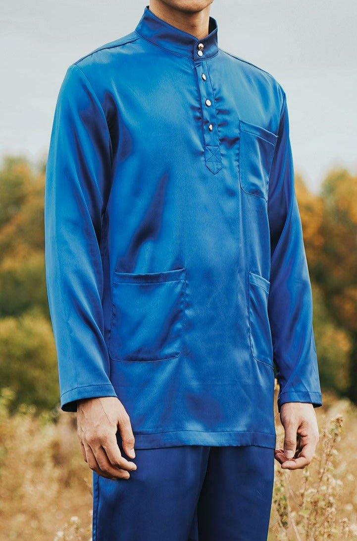 The Shawwal Collection Men Baju Melayu Set Royal Blue Satin - Umbi