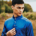 The Shawwal Collection Men Baju Melayu Set Royal Blue Satin - Umbi
