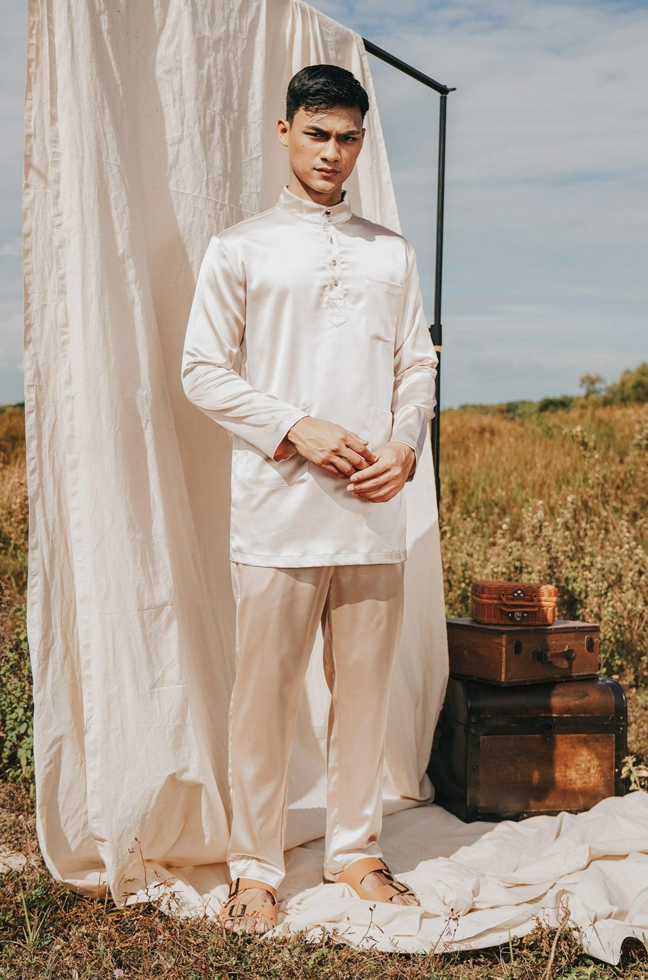 The Shawwal Collection Men Baju Melayu Set Sand Satin - Umbi