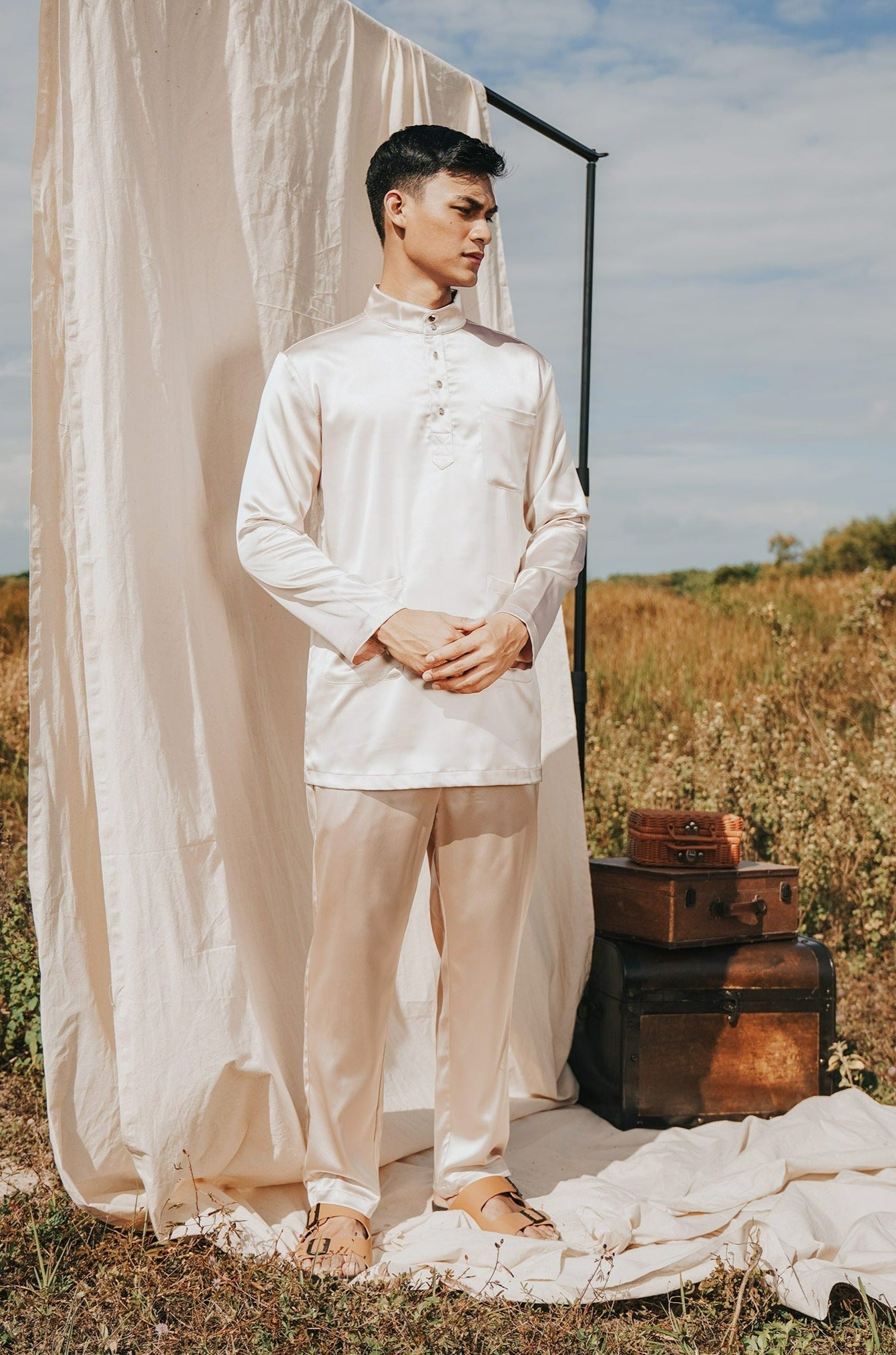 The Shawwal Collection Men Baju Melayu Set Sand Satin - Umbi