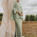The Shawwal Collection Women Kaftan Blouse Matcha Green Satin - Umbi
