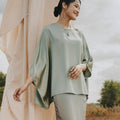 The Shawwal Collection Women Kaftan Blouse Matcha Green Satin - Umbi