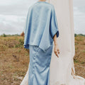 The Shawwal Collection Women Kaftan Blouse Pigeon Blue Satin - Umbi