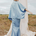 The Shawwal Collection Women Kaftan Blouse Pigeon Blue Satin - Umbi