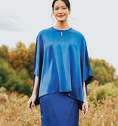 The Shawwal Collection Women Kaftan Blouse Royal Blue Satin - Umbi