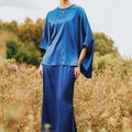 The Shawwal Collection Women Kaftan Blouse Royal Blue Satin - Umbi