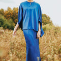 The Shawwal Collection Women Kaftan Blouse Royal Blue Satin - Umbi