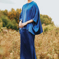 The Shawwal Collection Women Kaftan Blouse Royal Blue Satin - Umbi