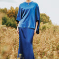 The Shawwal Collection Women Kaftan Blouse Royal Blue Satin - Umbi
