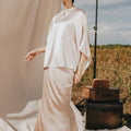 The Shawwal Collection Women Kaftan Blouse Sand Satin - Umbi