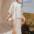 The Shawwal Collection Women Kaftan Blouse Sand Satin - Umbi