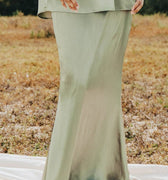 The Shawwal Collection Women Mermaid Skirt Matcha Green Satin - Umbi