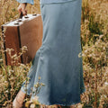 The Shawwal Collection Women Mermaid Skirt Pigeon Blue Satin - Umbi