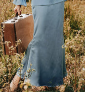 The Shawwal Collection Women Mermaid Skirt Pigeon Blue Satin - Umbi