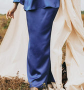 The Shawwal Collection Women Mermaid Skirt Royal Blue Satin - Umbi