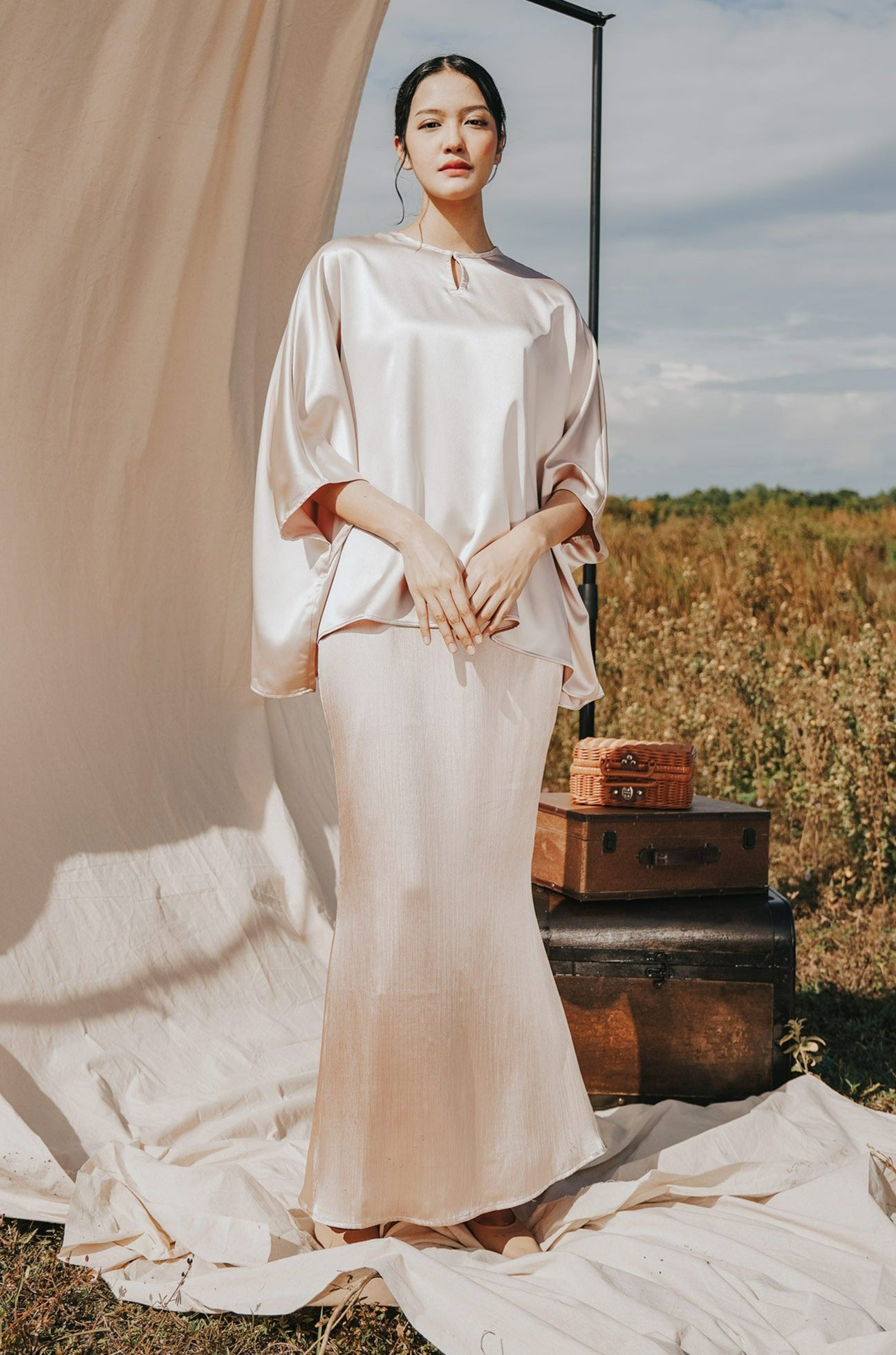 The Shawwal Collection Women Mermaid Skirt Sand Satin - Umbi
