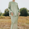 The Shawwal Collection Women Ruffle Sleeves Blouse Matcha Green Satin - Umbi