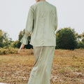The Shawwal Collection Women Ruffle Sleeves Blouse Matcha Green Satin - Umbi
