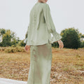 The Shawwal Collection Women Ruffle Sleeves Blouse Matcha Green Satin - Umbi